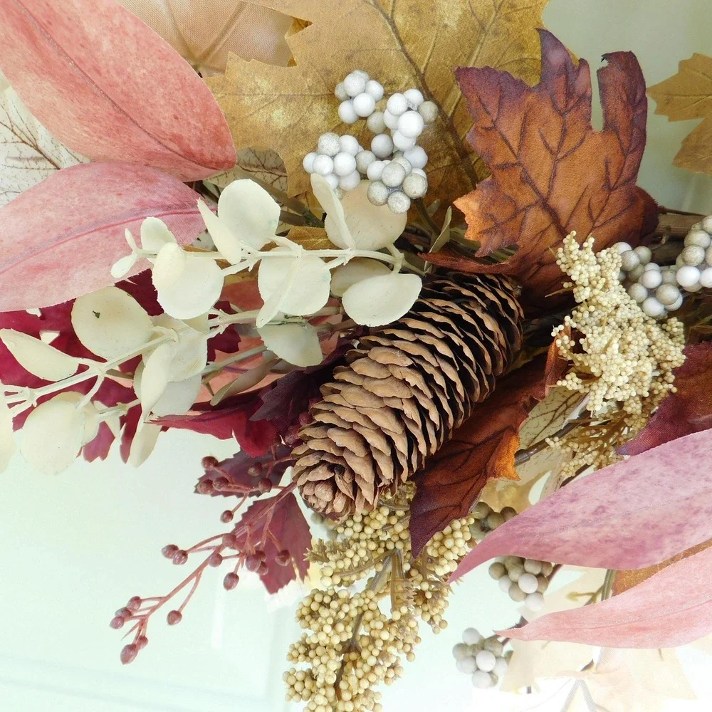Fall Wreath for Front Door, Burgund, Mauve, Cream and Beige Neutral  Wreath